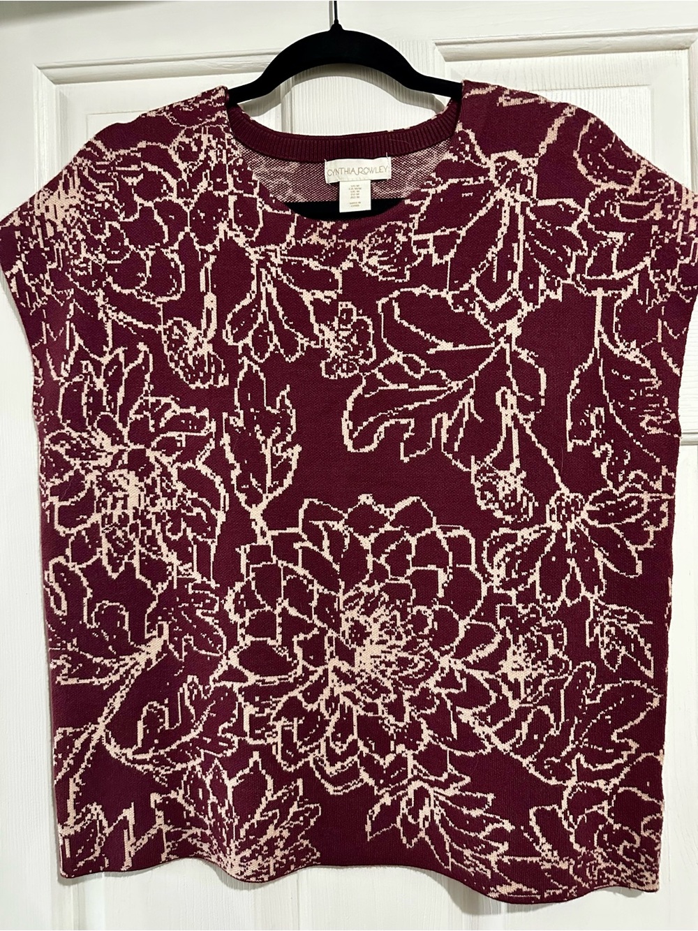 Cynthia Rowley Burgundy and Cream Floral Knit Shell